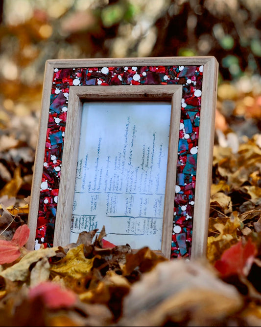 Cornice portafoto in legno e mosaico