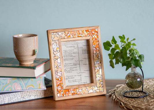 Cornice portafoto in legno e mosaico